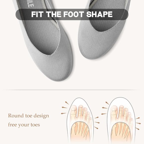 Women's Knit Ballet Gray Flats Round Toe Comfortable Dressy Casual Work Shoes - Picture 5 of 5